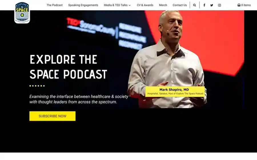 Explore The Space healthcare podcast website homepage screenshot