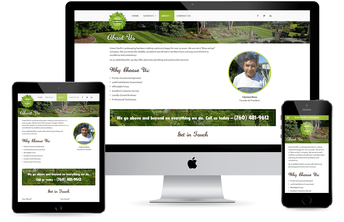Green Pacific Landscaping About Us Page design by Equity Web Solutions